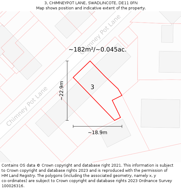 3, CHIMNEYPOT LANE, SWADLINCOTE, DE11 0FN: Plot and title map