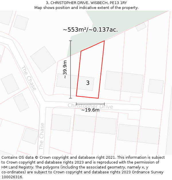 3, CHRISTOPHER DRIVE, WISBECH, PE13 1RY: Plot and title map