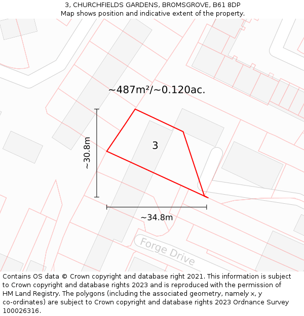 3, CHURCHFIELDS GARDENS, BROMSGROVE, B61 8DP: Plot and title map