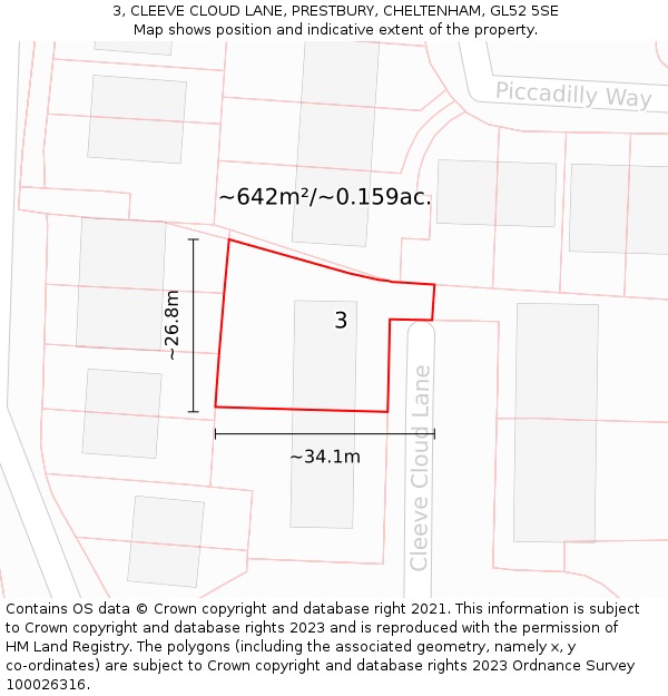 3, CLEEVE CLOUD LANE, PRESTBURY, CHELTENHAM, GL52 5SE: Plot and title map