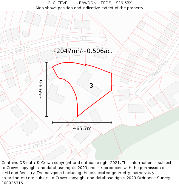 3, CLEEVE HILL, RAWDON, LEEDS, LS19 6RX: Plot and title map