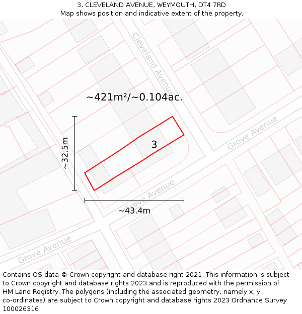 3, CLEVELAND AVENUE, WEYMOUTH, DT4 7RD: Plot and title map