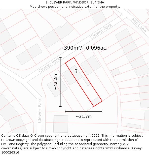 3, CLEWER PARK, WINDSOR, SL4 5HA: Plot and title map