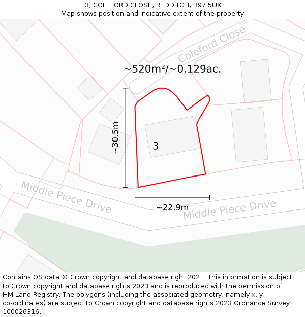 3, COLEFORD CLOSE, REDDITCH, B97 5UX: Plot and title map