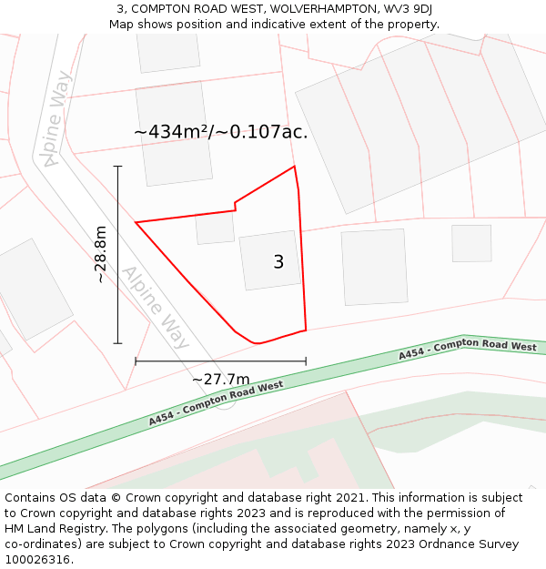 3, COMPTON ROAD WEST, WOLVERHAMPTON, WV3 9DJ: Plot and title map