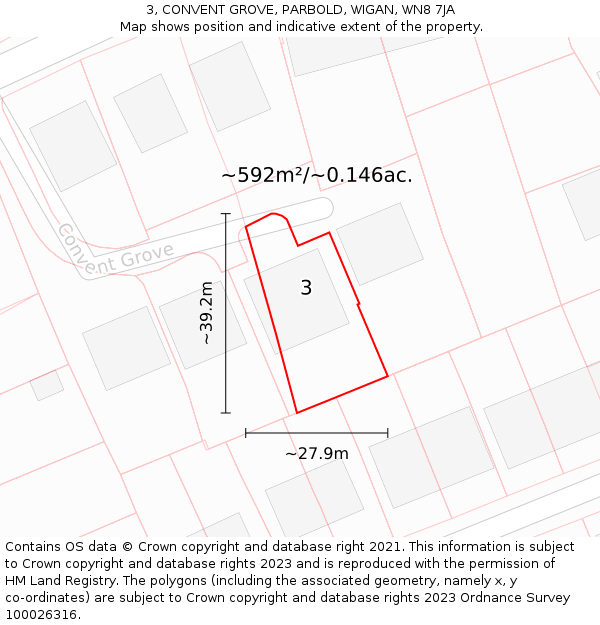 3, CONVENT GROVE, PARBOLD, WIGAN, WN8 7JA: Plot and title map