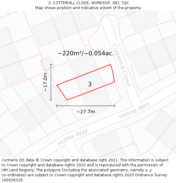 3, COTTERHILL CLOSE, WORKSOP, S81 7QX: Plot and title map