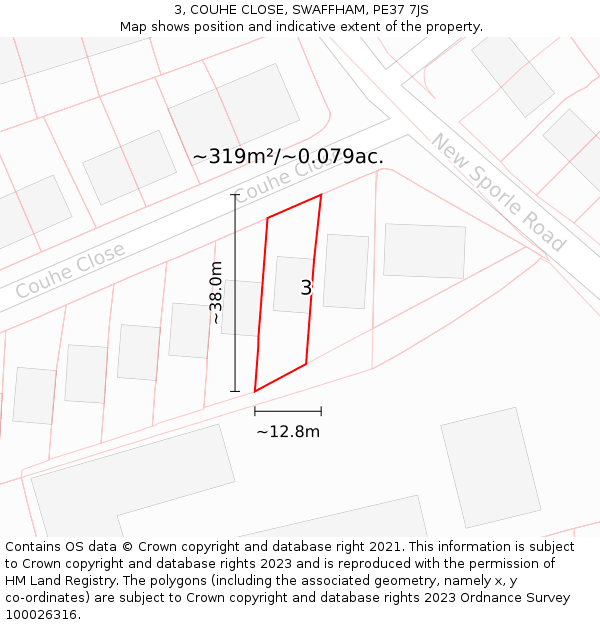 3, COUHE CLOSE, SWAFFHAM, PE37 7JS: Plot and title map