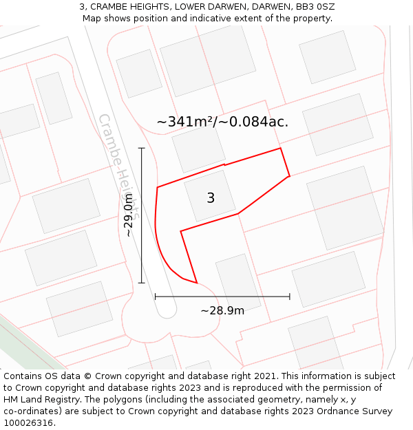 3, CRAMBE HEIGHTS, LOWER DARWEN, DARWEN, BB3 0SZ: Plot and title map