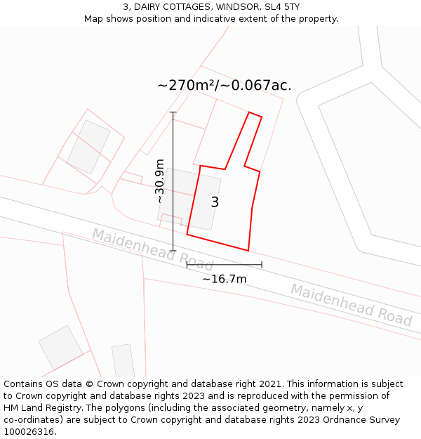 3, DAIRY COTTAGES, WINDSOR, SL4 5TY: Plot and title map