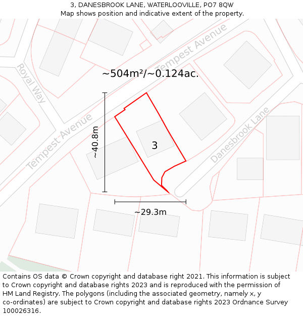 3, DANESBROOK LANE, WATERLOOVILLE, PO7 8QW: Plot and title map