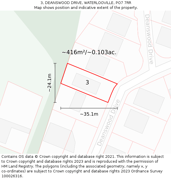 3, DEANSWOOD DRIVE, WATERLOOVILLE, PO7 7RR: Plot and title map