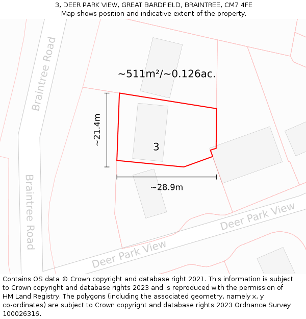 3, DEER PARK VIEW, GREAT BARDFIELD, BRAINTREE, CM7 4FE: Plot and title map