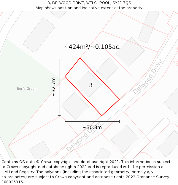 3, DELWOOD DRIVE, WELSHPOOL, SY21 7QS: Plot and title map