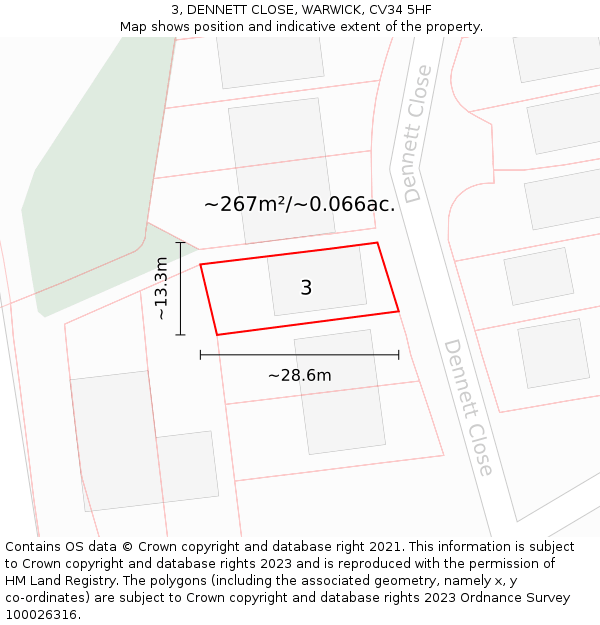 3, DENNETT CLOSE, WARWICK, CV34 5HF: Plot and title map