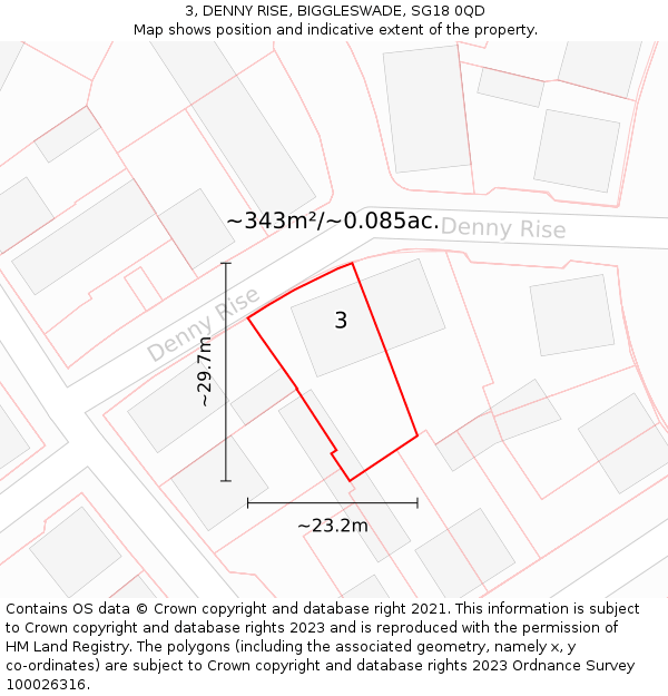 3, DENNY RISE, BIGGLESWADE, SG18 0QD: Plot and title map