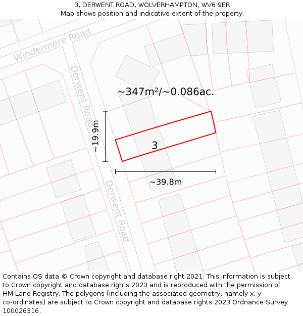 3, DERWENT ROAD, WOLVERHAMPTON, WV6 9ER: Plot and title map