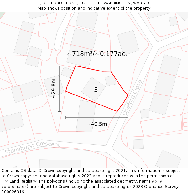 3, DOEFORD CLOSE, CULCHETH, WARRINGTON, WA3 4DL: Plot and title map