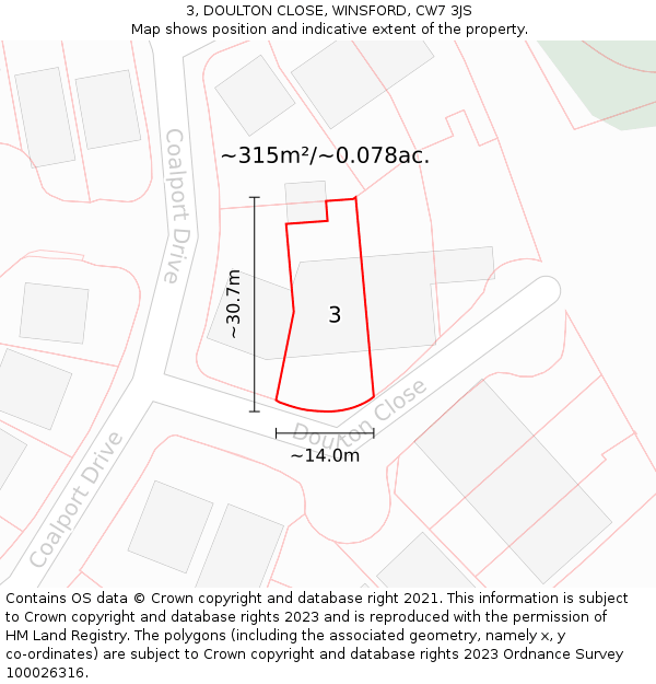 3, DOULTON CLOSE, WINSFORD, CW7 3JS: Plot and title map