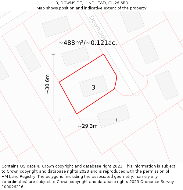 3, DOWNSIDE, HINDHEAD, GU26 6RR: Plot and title map