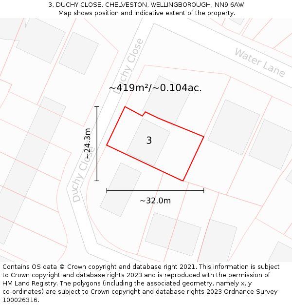 3, DUCHY CLOSE, CHELVESTON, WELLINGBOROUGH, NN9 6AW: Plot and title map