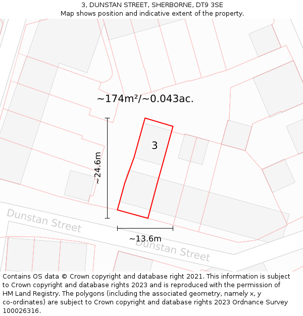 3, DUNSTAN STREET, SHERBORNE, DT9 3SE: Plot and title map