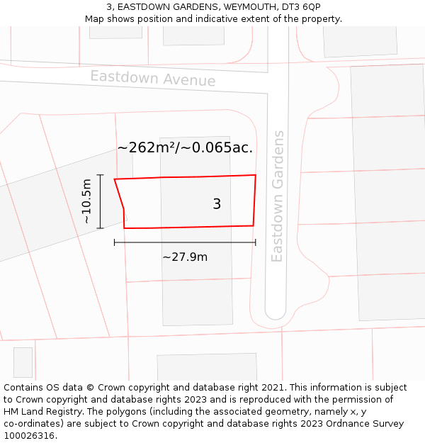3, EASTDOWN GARDENS, WEYMOUTH, DT3 6QP: Plot and title map