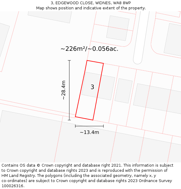 3, EDGEWOOD CLOSE, WIDNES, WA8 8WP: Plot and title map