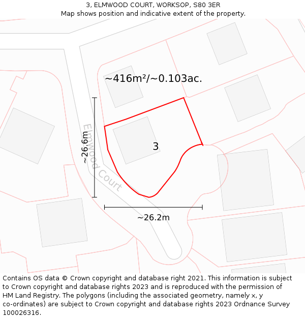 3, ELMWOOD COURT, WORKSOP, S80 3ER: Plot and title map