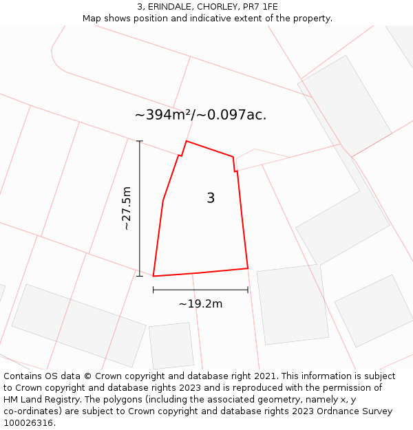 3, ERINDALE, CHORLEY, PR7 1FE: Plot and title map