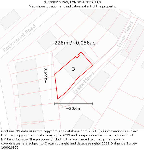 3, ESSEX MEWS, LONDON, SE19 1AS: Plot and title map