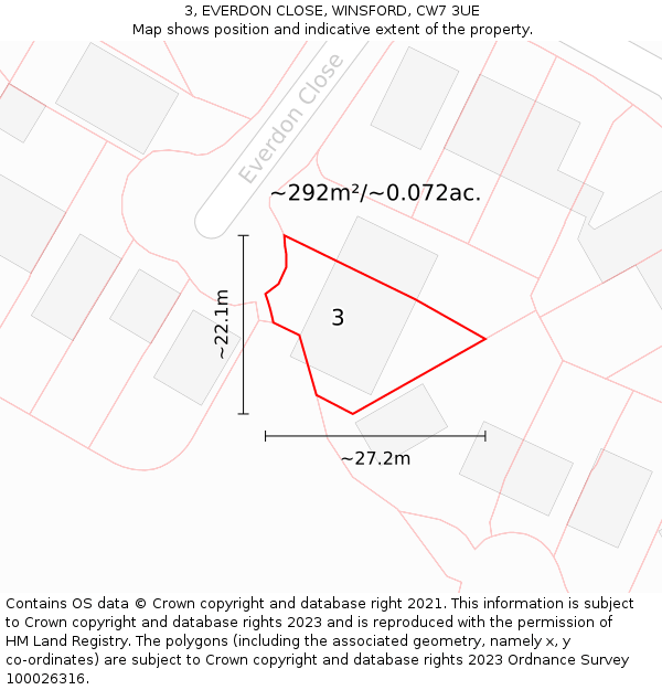 3, EVERDON CLOSE, WINSFORD, CW7 3UE: Plot and title map