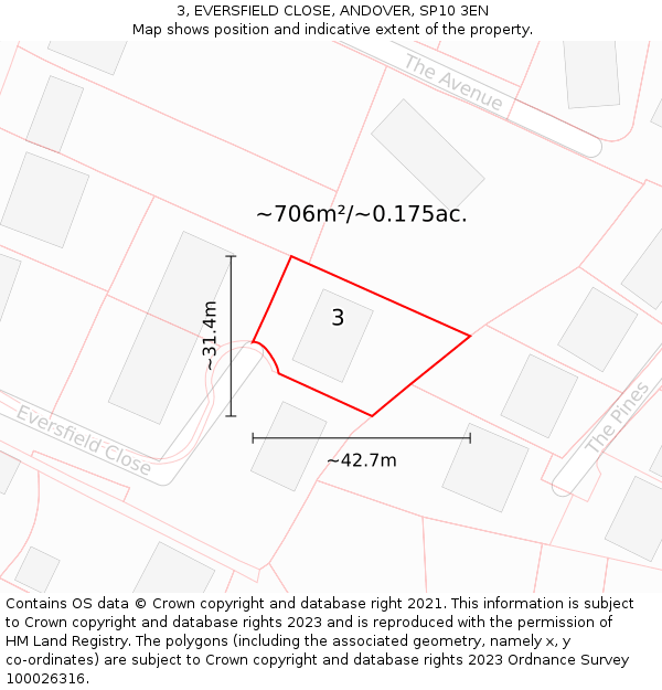 3, EVERSFIELD CLOSE, ANDOVER, SP10 3EN: Plot and title map