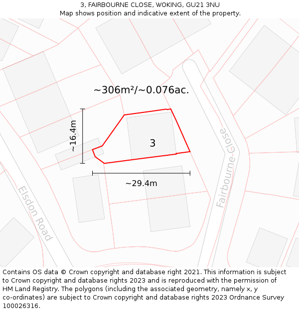 3, FAIRBOURNE CLOSE, WOKING, GU21 3NU: Plot and title map