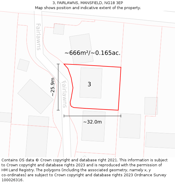 3, FAIRLAWNS, MANSFIELD, NG18 3EP: Plot and title map