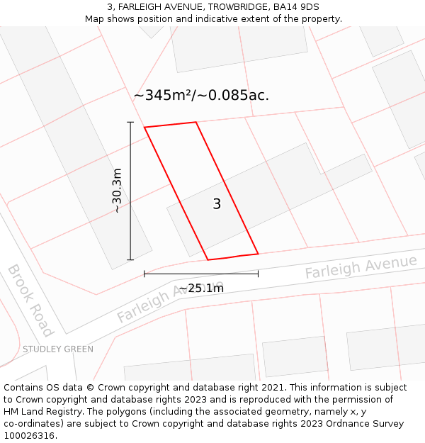 3, FARLEIGH AVENUE, TROWBRIDGE, BA14 9DS: Plot and title map