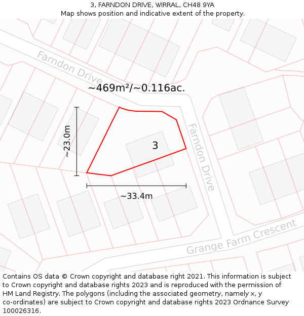 3, FARNDON DRIVE, WIRRAL, CH48 9YA: Plot and title map