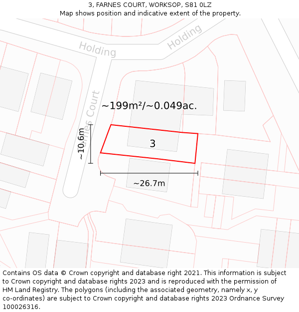 3, FARNES COURT, WORKSOP, S81 0LZ: Plot and title map