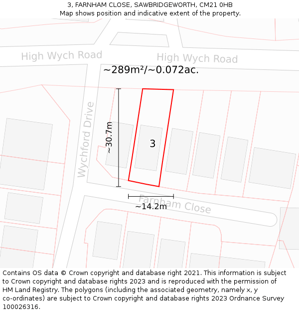 3, FARNHAM CLOSE, SAWBRIDGEWORTH, CM21 0HB: Plot and title map