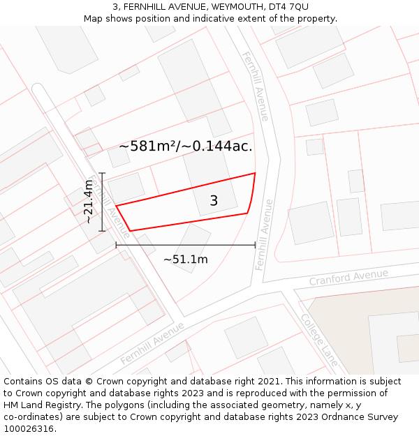 3, FERNHILL AVENUE, WEYMOUTH, DT4 7QU: Plot and title map