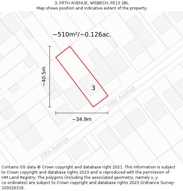 3, FIFTH AVENUE, WISBECH, PE13 2BL: Plot and title map