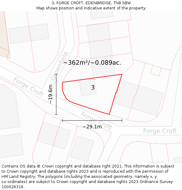 3, FORGE CROFT, EDENBRIDGE, TN8 5BW: Plot and title map