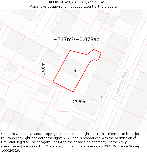 3, FREERS MEWS, WARWICK, CV34 6DP: Plot and title map