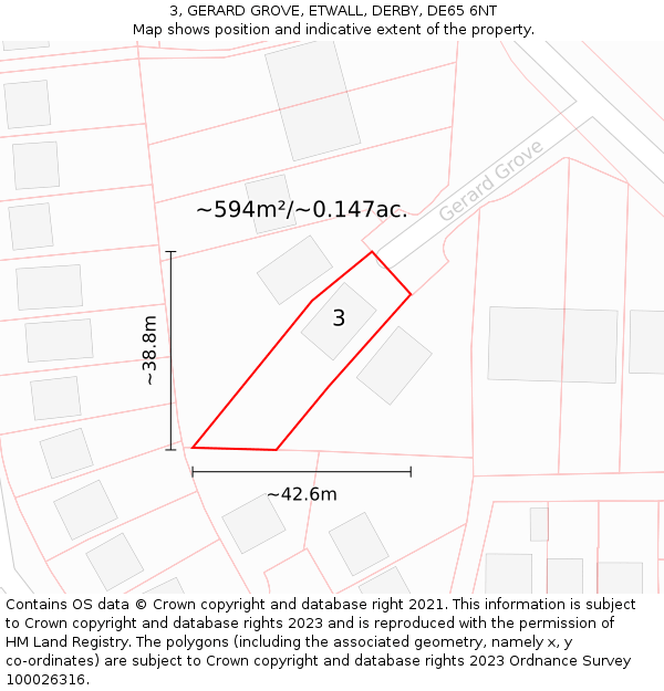 3, GERARD GROVE, ETWALL, DERBY, DE65 6NT: Plot and title map