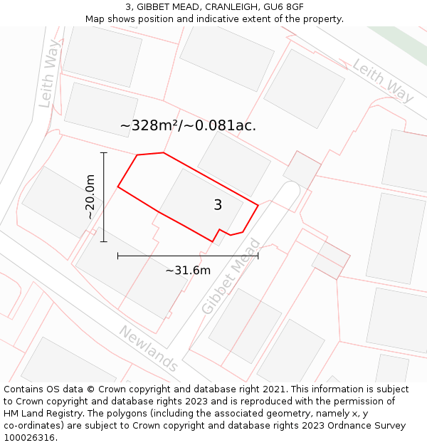 3, GIBBET MEAD, CRANLEIGH, GU6 8GF: Plot and title map