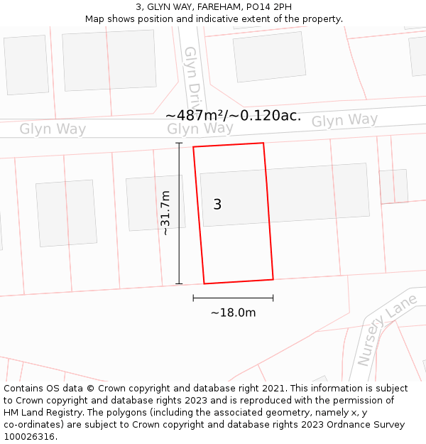 3, GLYN WAY, FAREHAM, PO14 2PH: Plot and title map