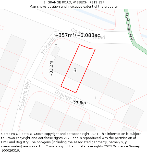 3, GRANGE ROAD, WISBECH, PE13 1SF: Plot and title map