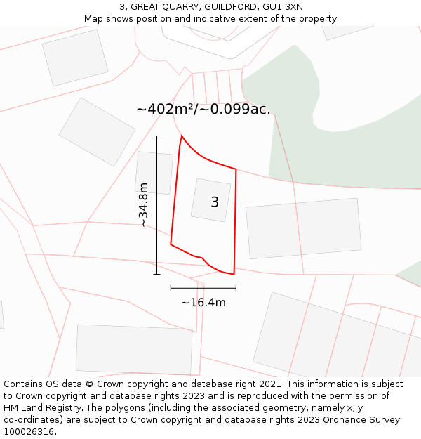 3, GREAT QUARRY, GUILDFORD, GU1 3XN: Plot and title map