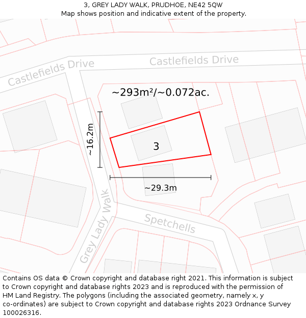 3, GREY LADY WALK, PRUDHOE, NE42 5QW: Plot and title map