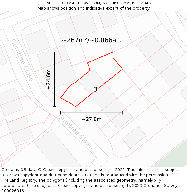 3, GUM TREE CLOSE, EDWALTON, NOTTINGHAM, NG12 4FZ: Plot and title map